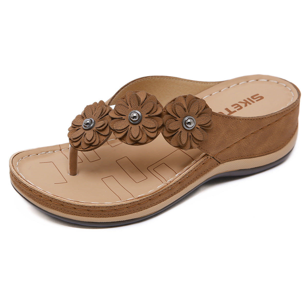 Women's Flower Sandals Stitching Casual Vacation Beach Seaside Wedge Comfortable plus Size Slippers
