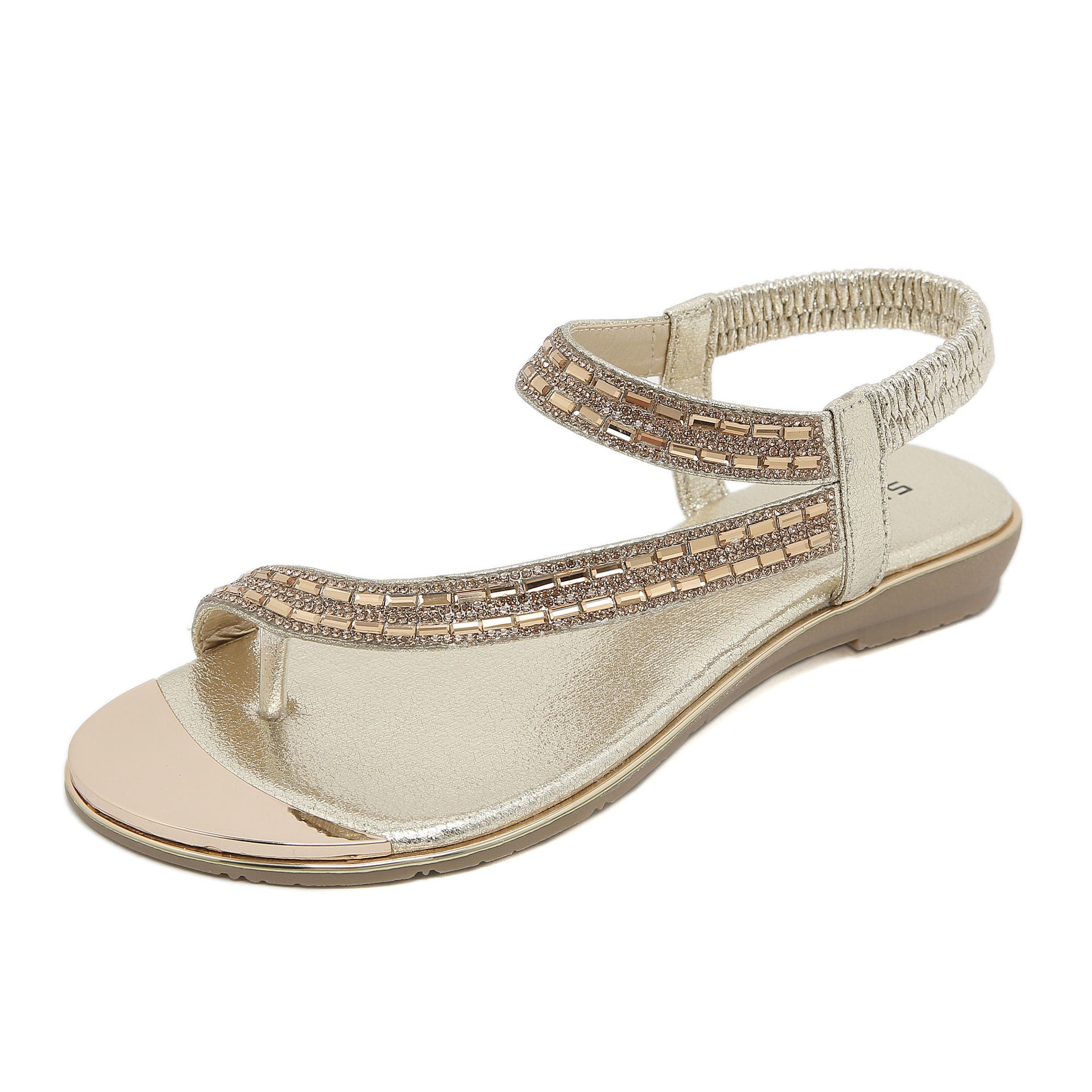 BY2006-7 Rhinestone Flip-Flops Comfortable All-Match Beach Large Size Sandals Women | Flat Sandals