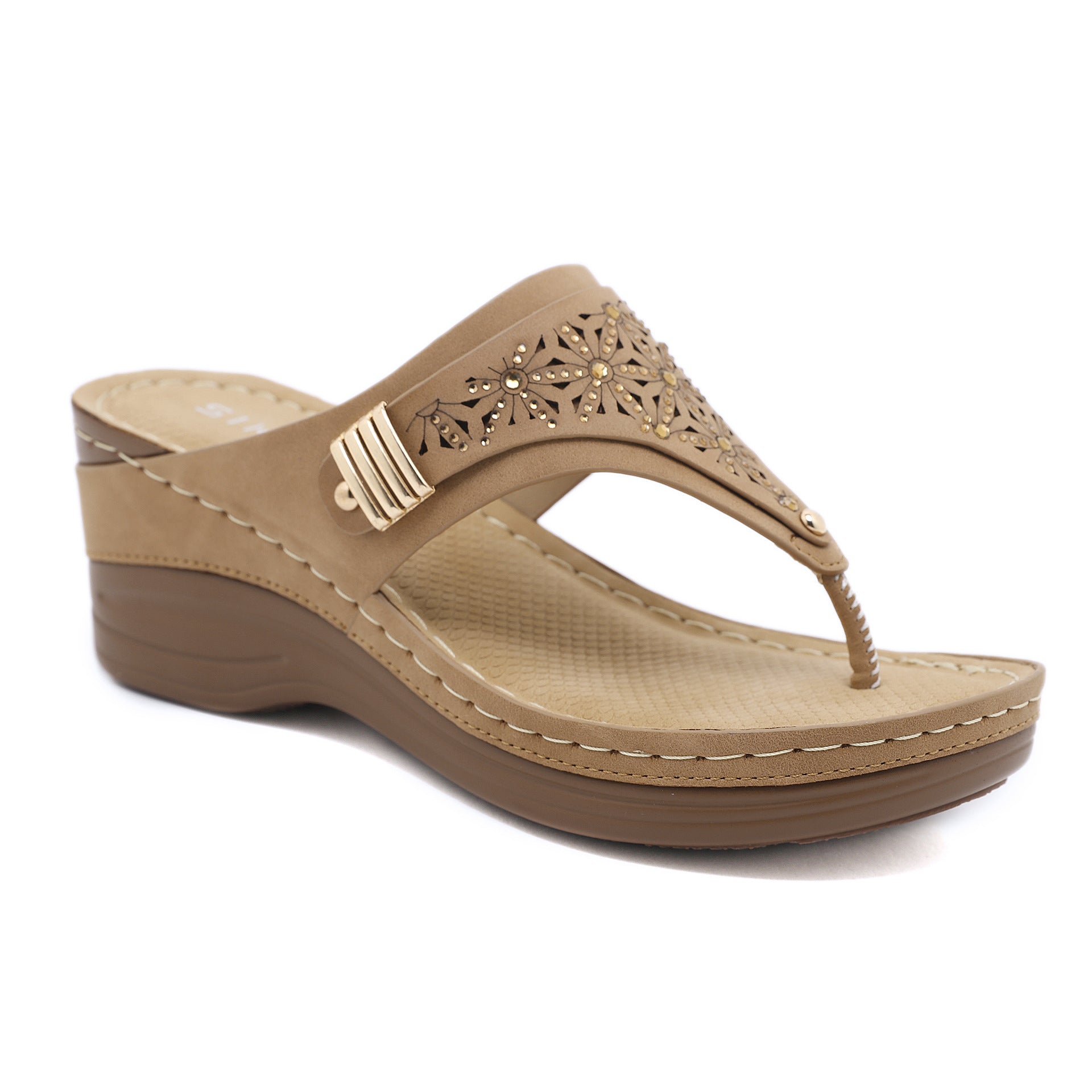 Non-Slip Bottom 6 Women's Shoes Stitching Wedge Rhinestone Metal plus Size Slippers Women