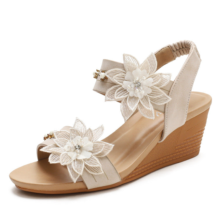 Bohemia Roman Shoes with Mid-High Wedge Sandals for Women Comfortable Mom Shoes
