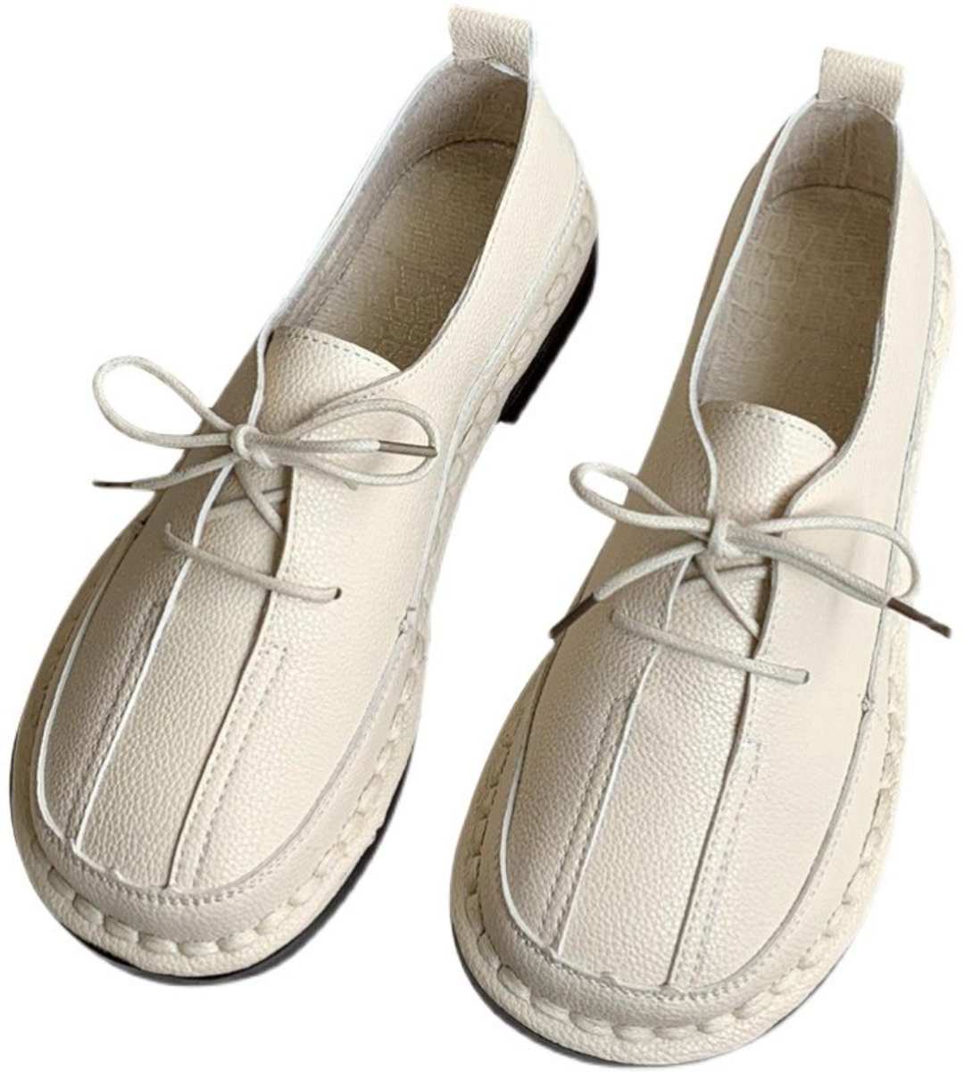 Autumn casual round-toe leather flats for women