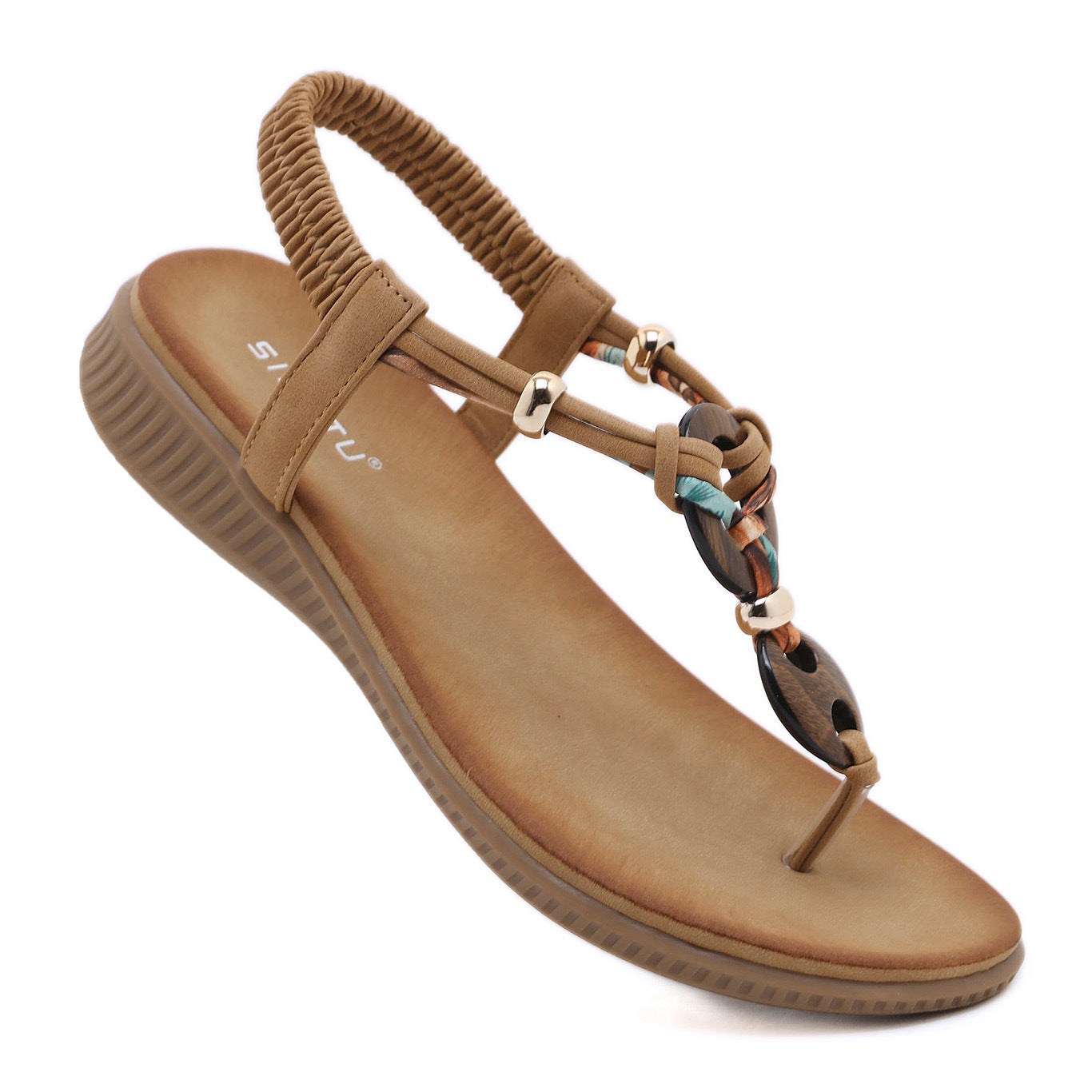 Z2927-4 Women's Sandals Wooden Bead Buckle Casual | Flat Sandals