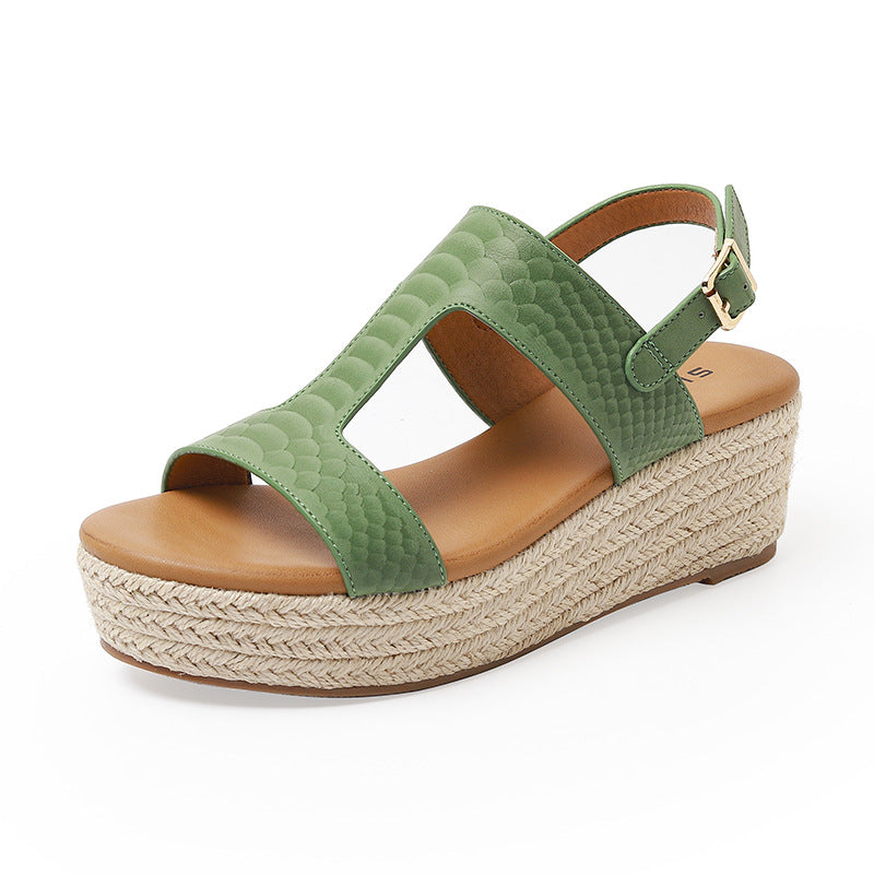 ALM3035-4 Retro Peep Toe Comfortable Straw Platform Wedge Sandals for Women