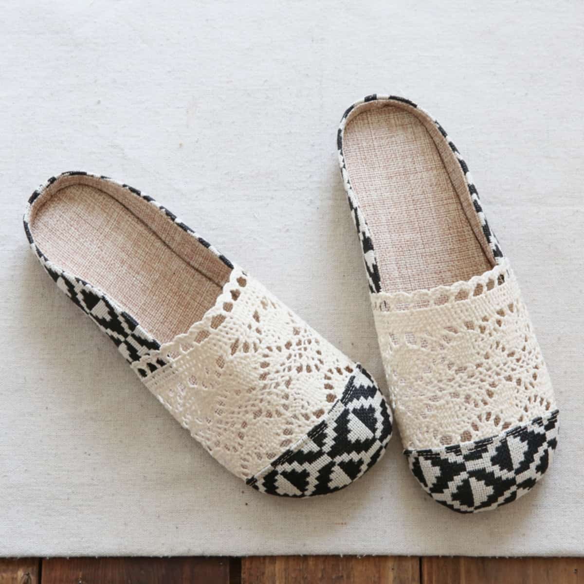 Chic Sen women's hollowed-out baotou flats summer comfortable soft-soled breathable cotton and linen cool slippers women