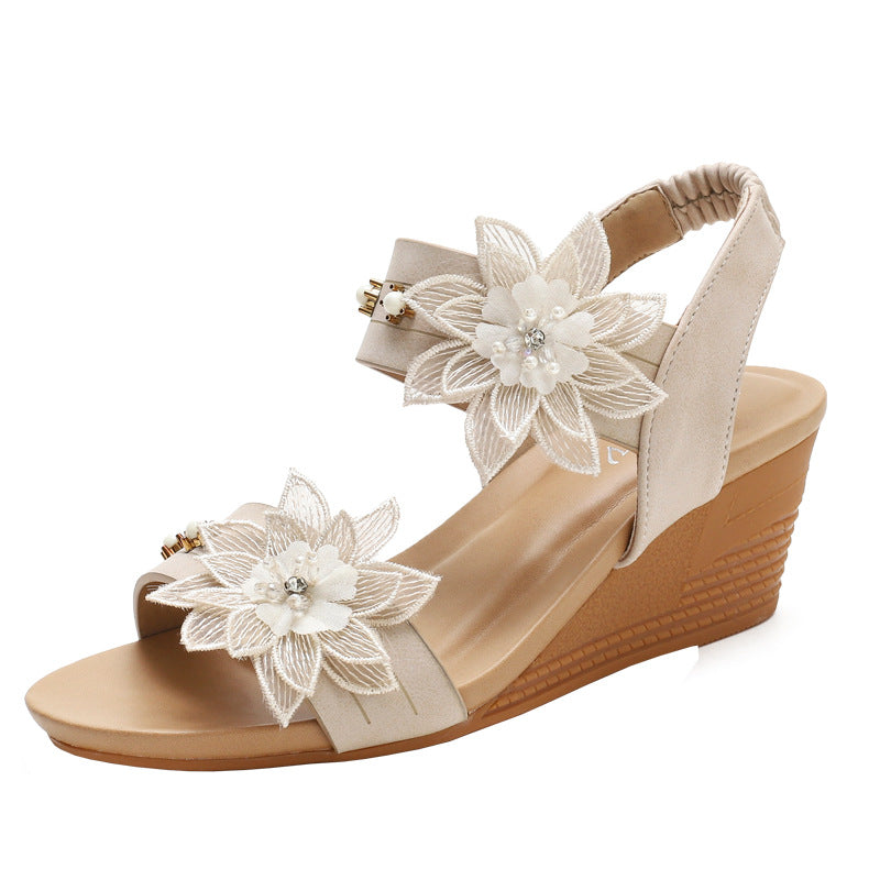 Bohemia Roman Shoes with Mid-High Wedge Sandals for Women Comfortable Mom Shoes