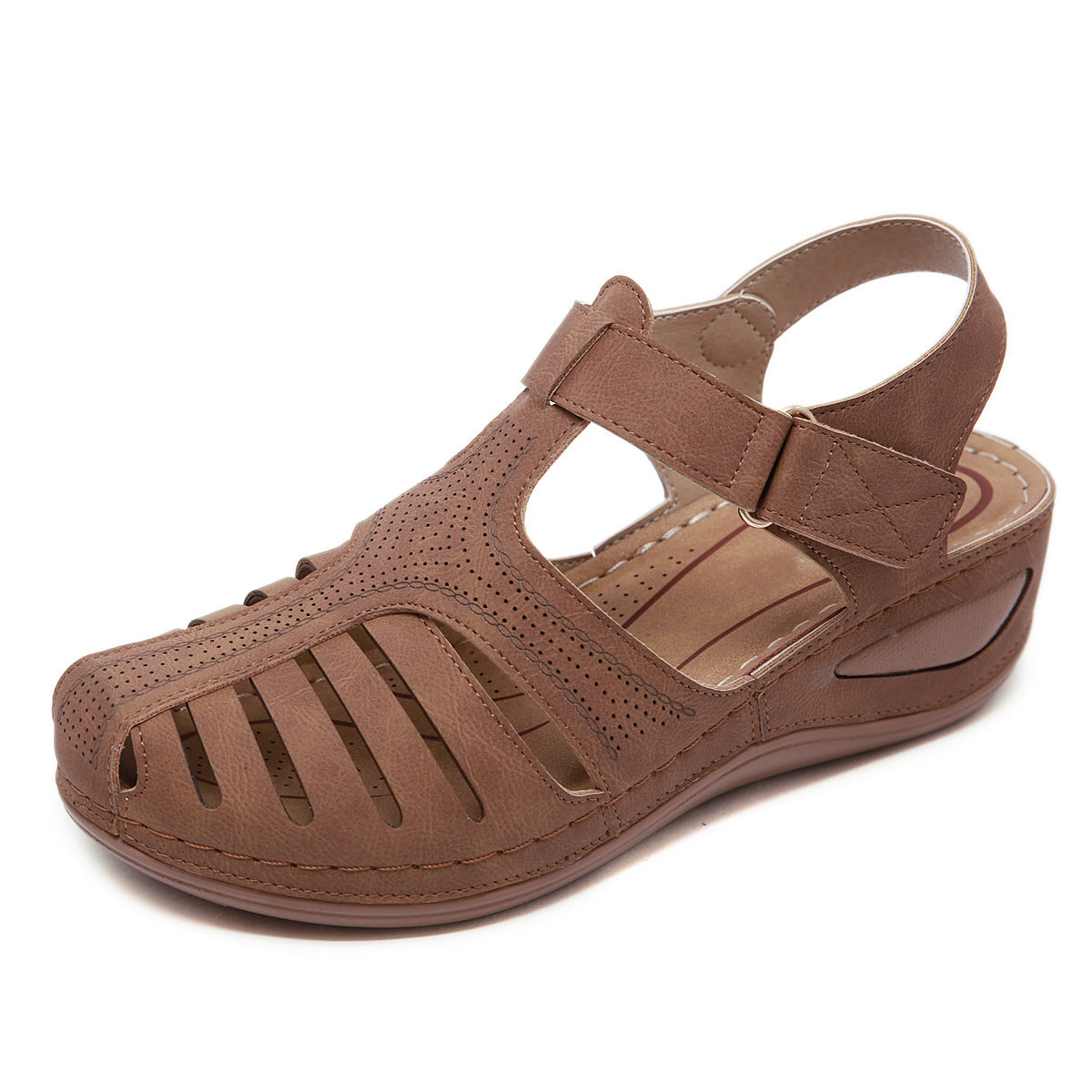 Retro Sandals Women's Stitching Adhesive Wedge Closed Toe Sandals