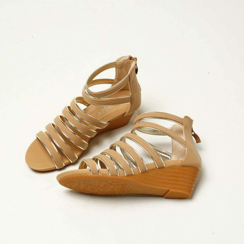 Roman Shoes Women's Pig Cage Wedge Casual Thin Strap Women's Fashion Hollowed-out Sandals