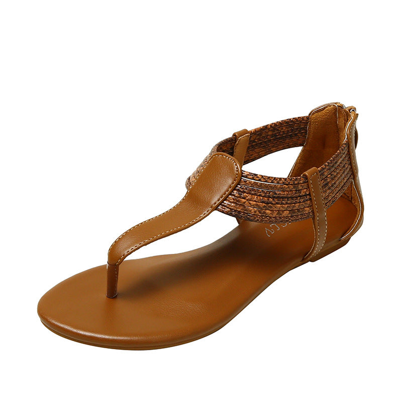 Women's Flip-Flops Summer Casual Weaving Color Matching Outdoor Non-Slip Flat-Heeled Beach Shoes