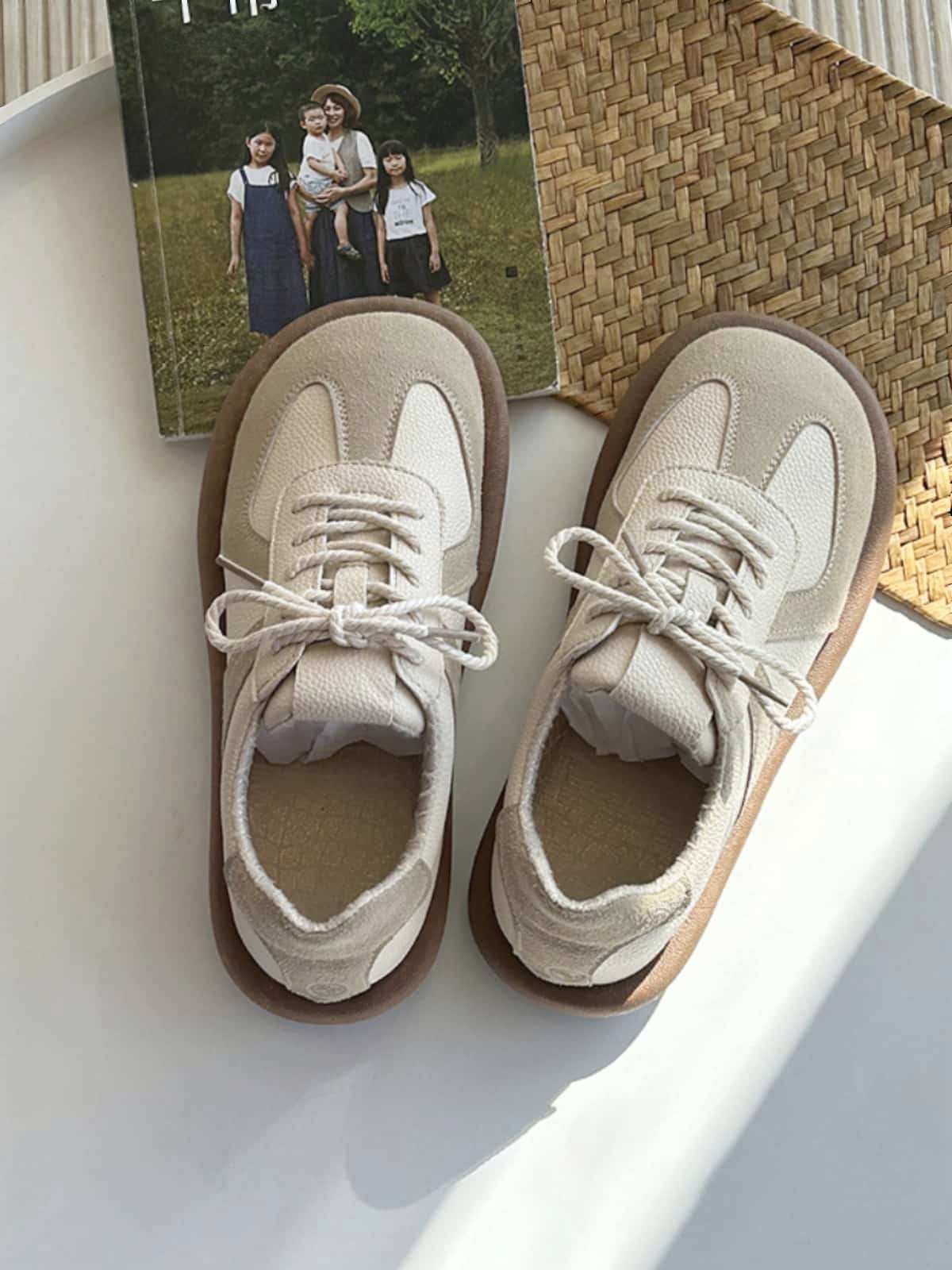 Round head lace-up flat shoes, new soft-soled deep-mouth single shoes, German training shoes autumn