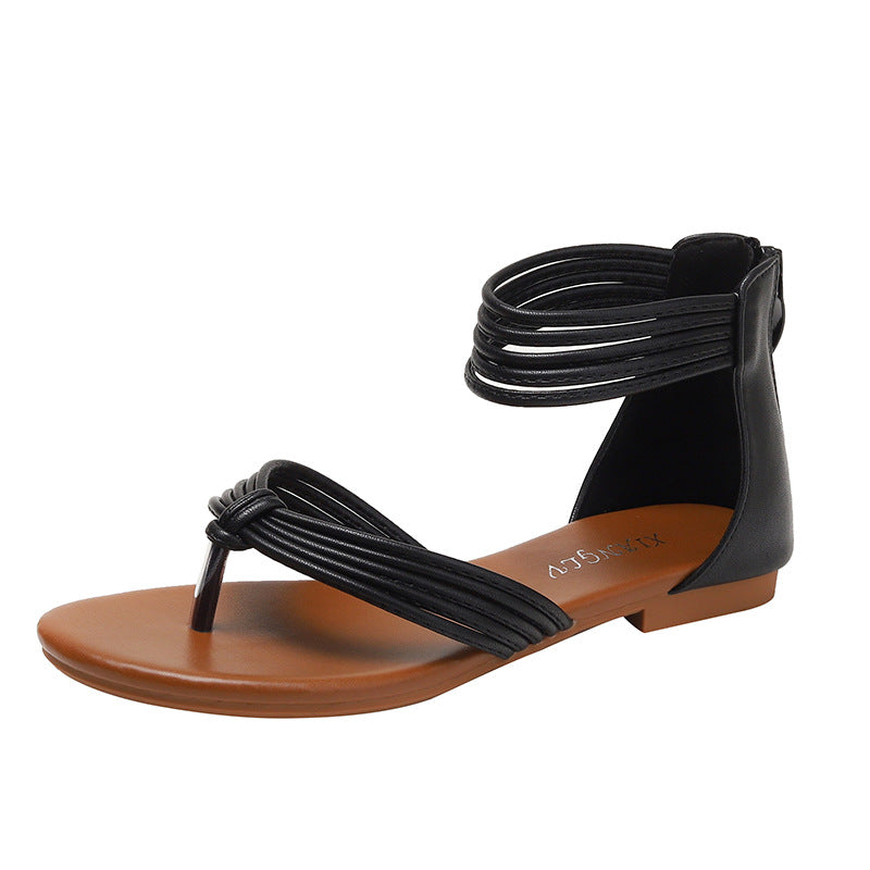 Women's Casual Thin Strap Flat Sandals for Seaside Vacation Roman Shoes