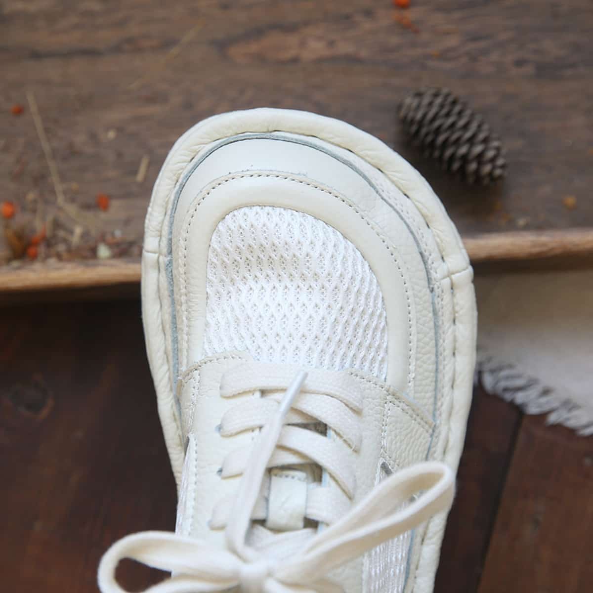 Leather mesh round head lace-up thick-soled big head shoes summer breathable muffin sole single shoes