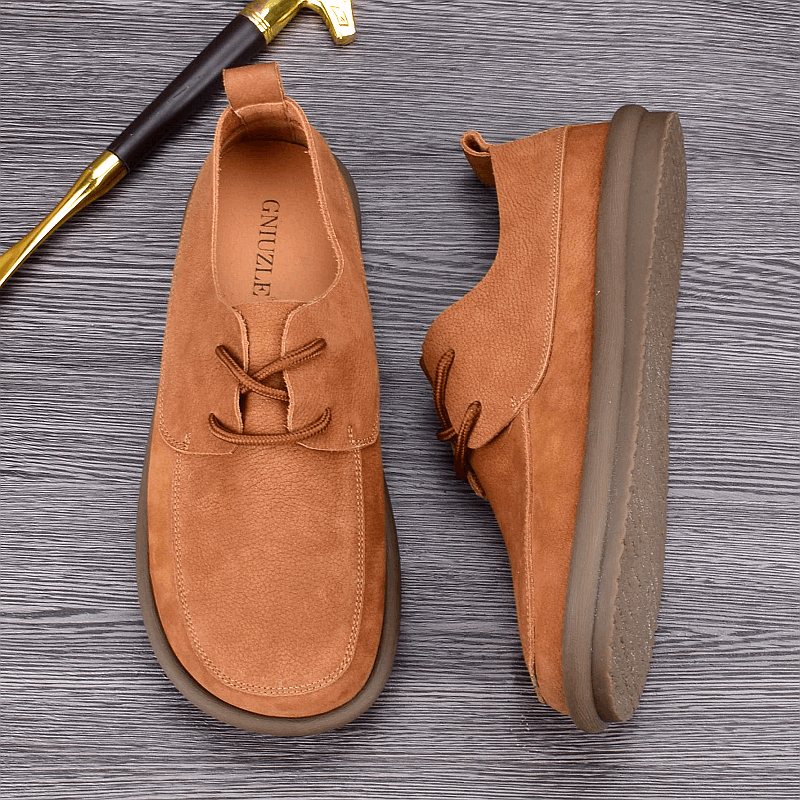 Summer leather single-layer cowhide men's leather shoes breathable fashion wide feet round head casual platform single shoes