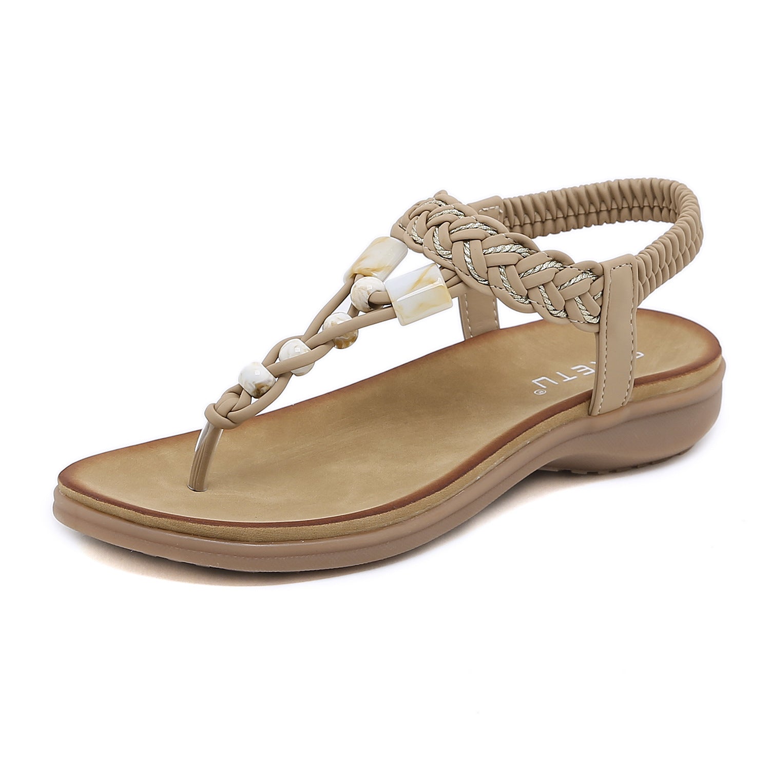 Sandals Bohemian Rhinestone Comfortable round Toe Seaside Holiday Large Size Shoes | Flat Sandals