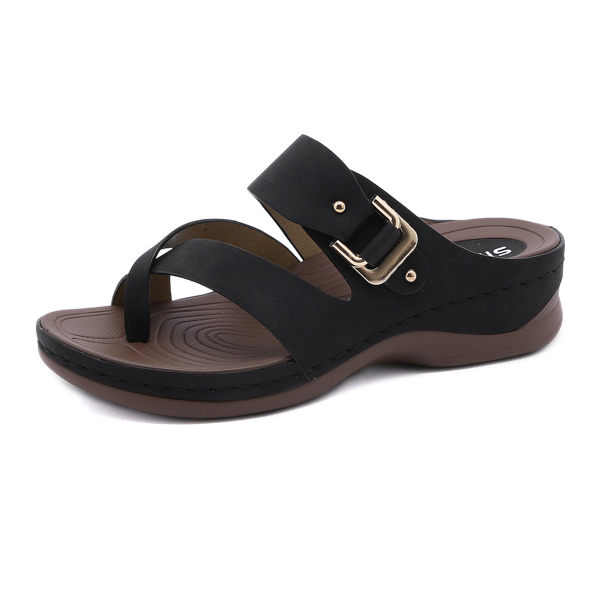 Fashion Sandals Women's Sewing Line Casual Wedge Metal Large Size Slippers Women