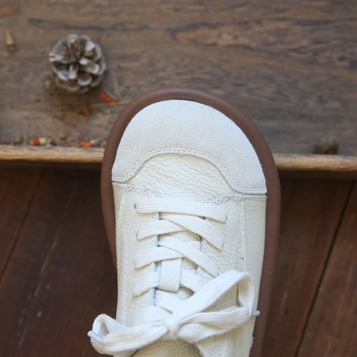 Leather round head lace-up single shoes comfortable soft sole low heel big head shoes small leather shoes