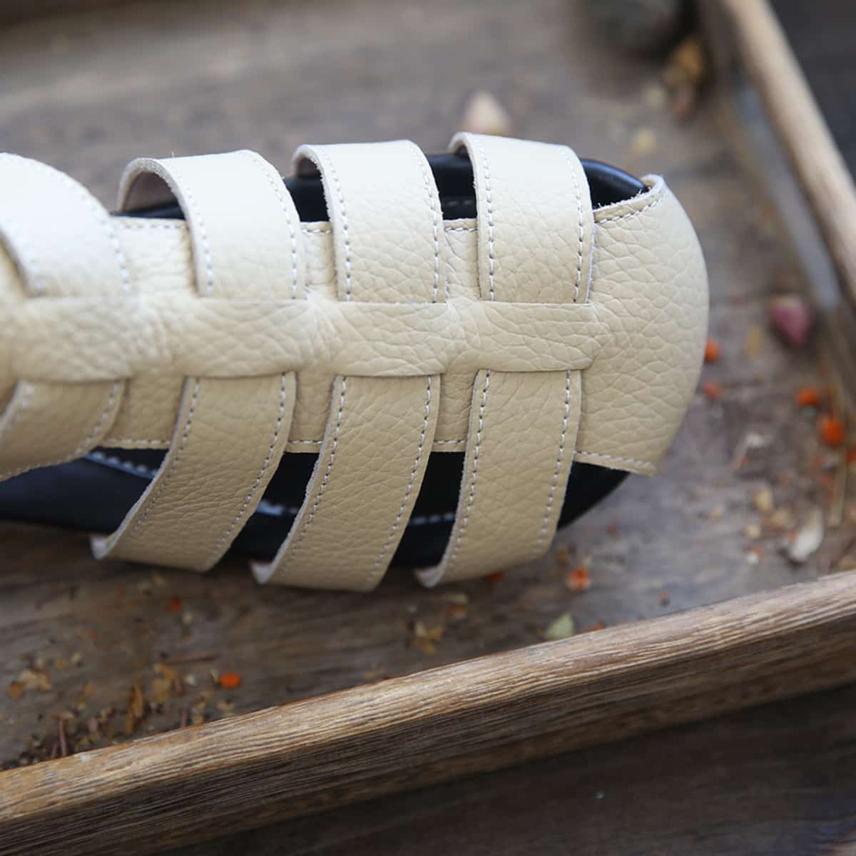 Leather hollowed-out bag head flats summer comfortable soft-soled Roman sandals