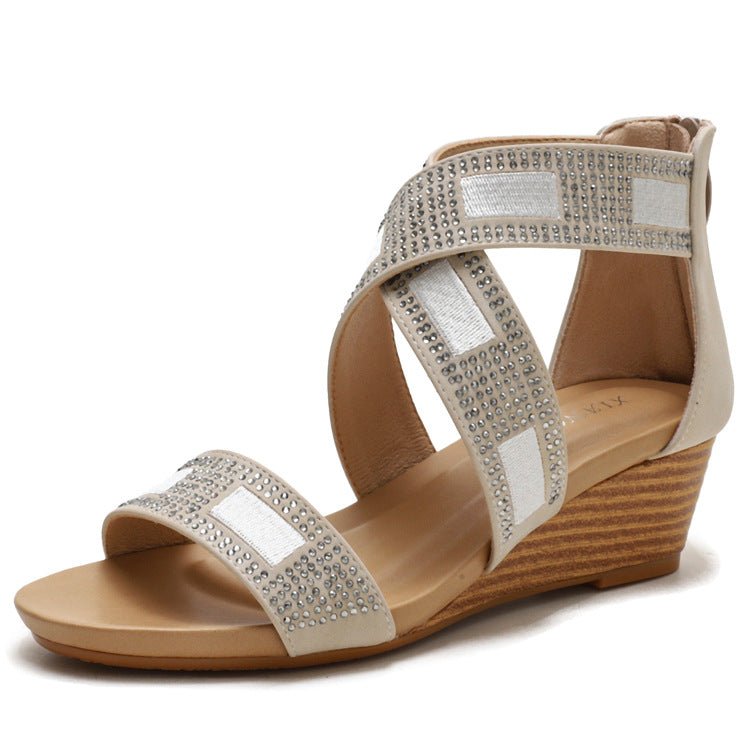 [Sold Out Short in Size Clearance] Wedge Sandals Women's Rhinestone Fashion Platform Roman Women's Shoes