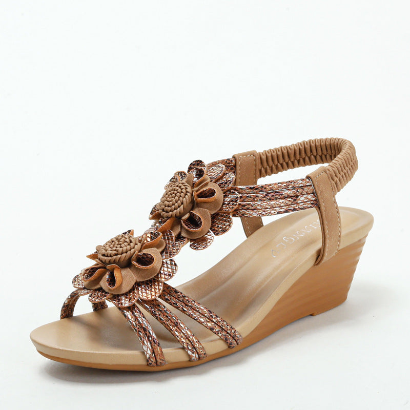 Roman Style Wedge Sandals Women's Flower Platform Muffin Sandals