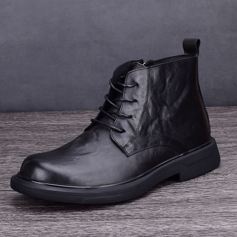 Autumn and winter leather Martin boots men's mid-top leather boots first layer cowhide high-top shoes round head wear-resistant men's boots