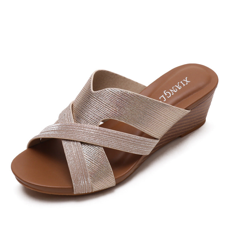 Wedge Slippers Women's Outdoor Wear Fashion Platform Thick Bottom Waterproof Platform Casual plus Size Fish Mouth Sandals 1418-742