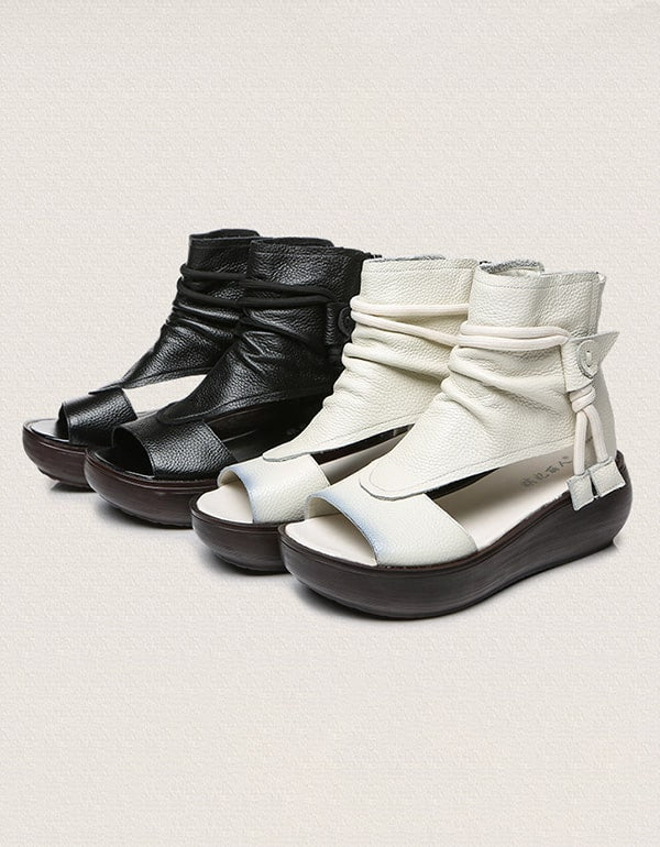 Women's Retro Handmade Leather Wedge Sandals