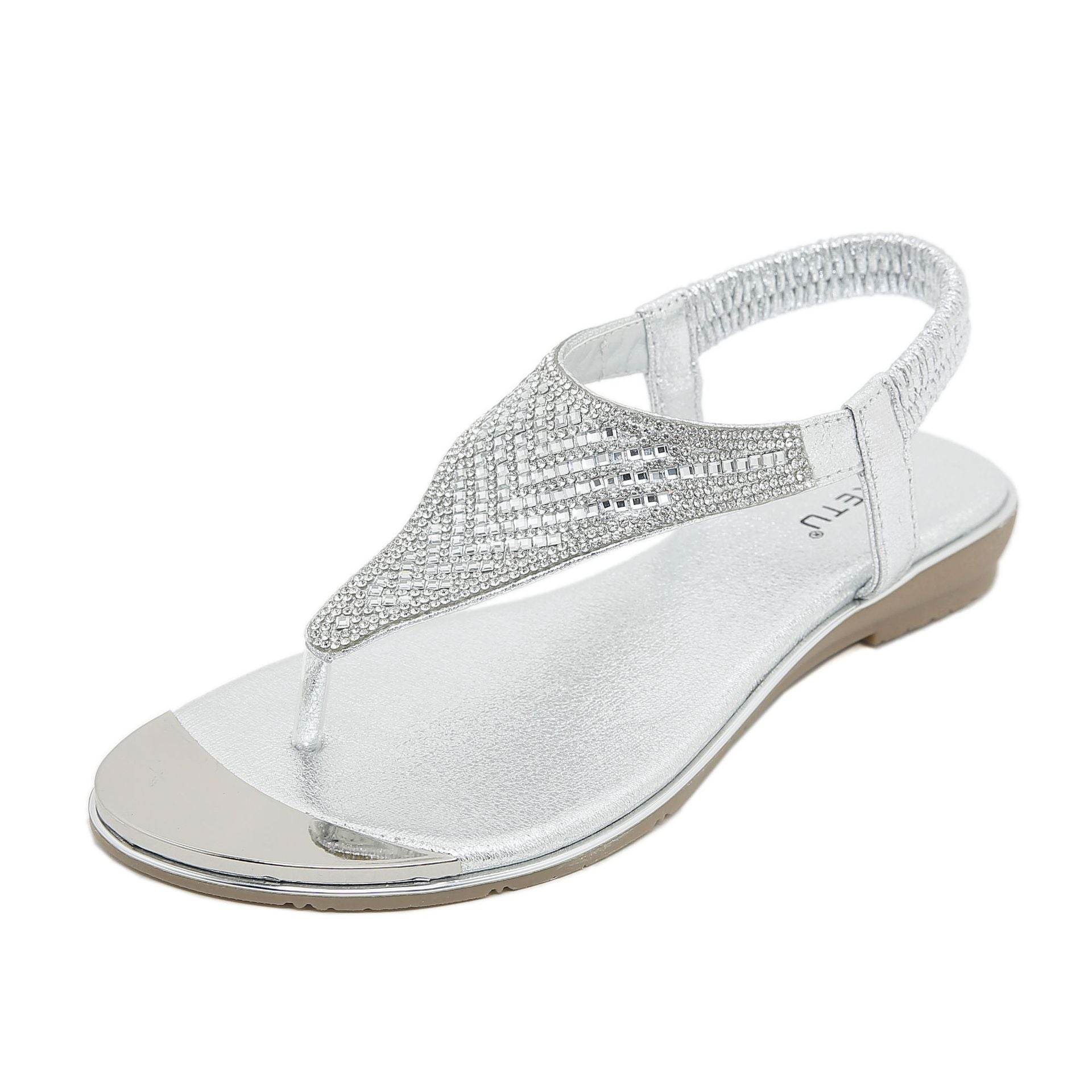 BY2006-5 Rhinestone Flip-Flops Comfortable All-Match Beach Sandals for Women | Flat Sandals