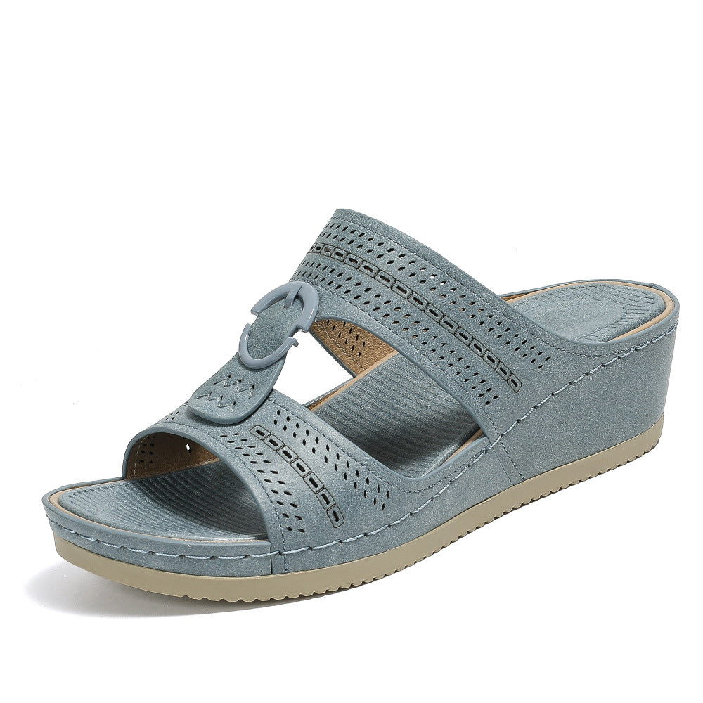 Hollow-out Wear-Resistant Sandals for Women Stitching Adhesive Wedge Platform Slippers for Women