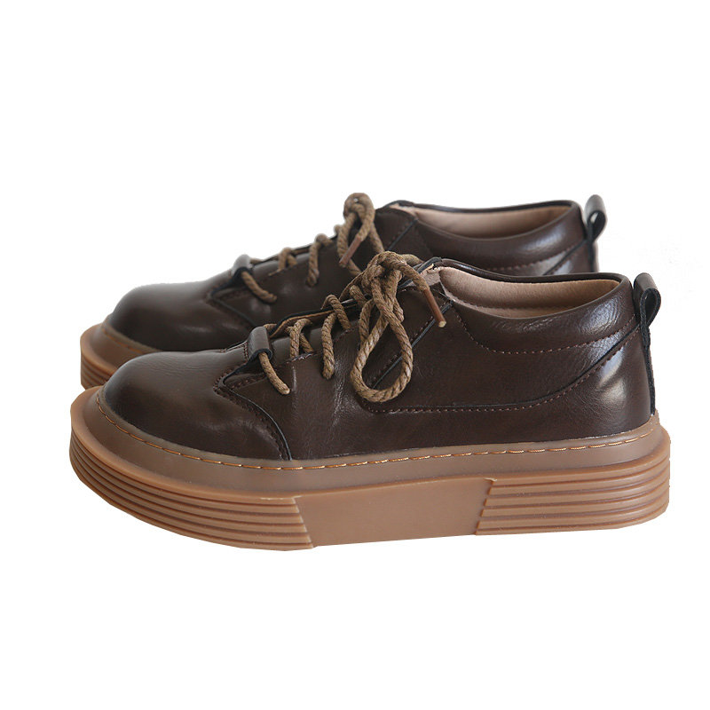 Glossy round head lace-up big head shoes autumn thick-soled versatile small leather shoes single shoes women