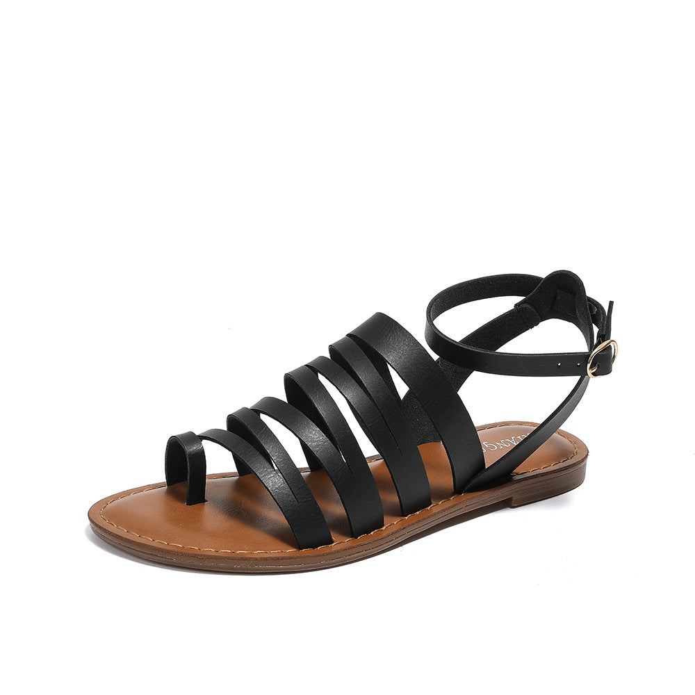 Ankle-Strap Sandals Women's Flat Bottom Comfort Women's Simple Thin Strap Roman Sandals