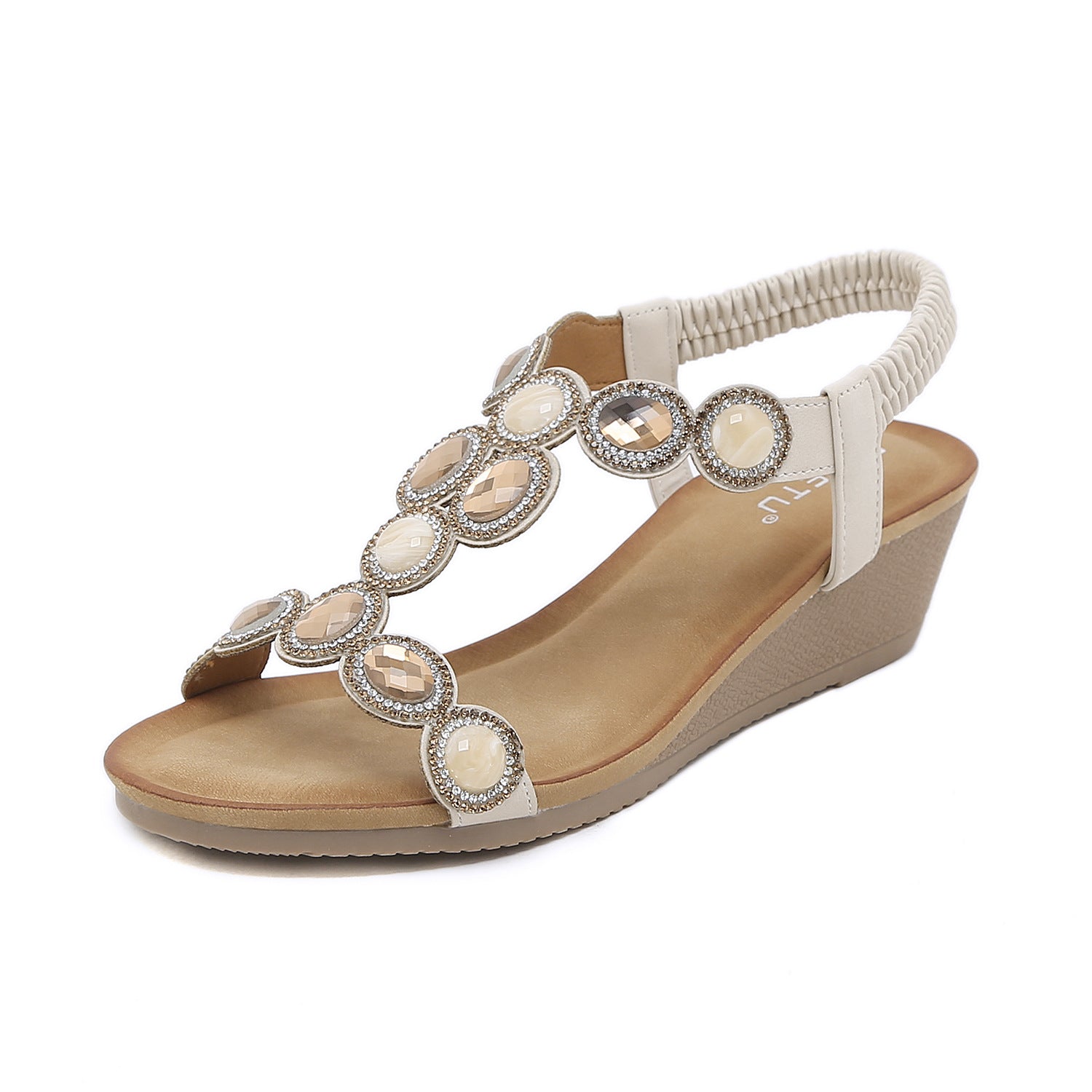 3217-2 Ethnic Style Bohemian Retro Rhinestone Wedge plus Size Sandals
