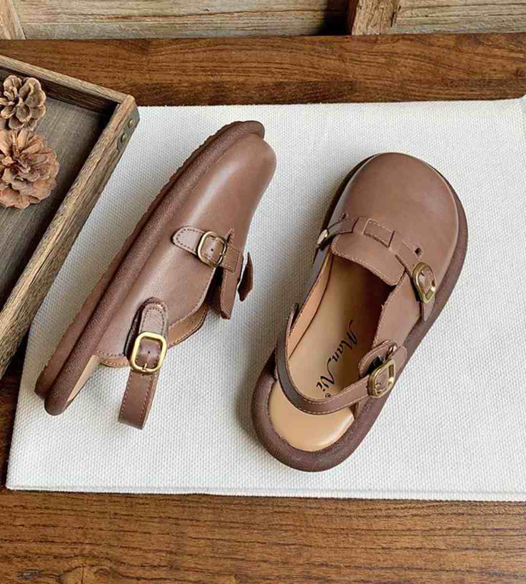 Summer Leather Cute Chunky Sandals College Style Slip-ons
