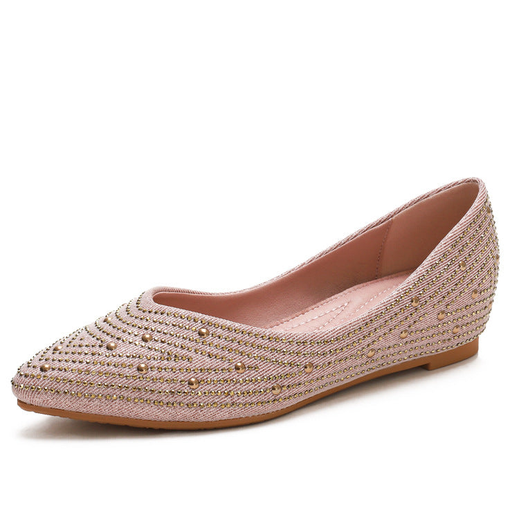Pointed Toe Shallow Mouth Inner Height Increase Pumps Female Autumn Rhinestone Wedge Comfortable Peas Shoes