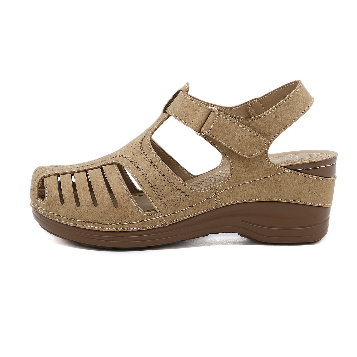 Retro Non-Slip Sandals Women's Car Line Adhesive Wedge Closed Toe Sandals