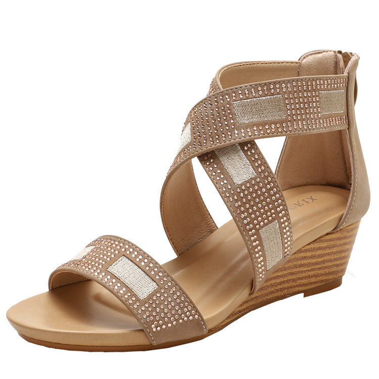 [Sold Out Short in Size Clearance] Wedge Sandals Women's Rhinestone Fashion Platform Roman Women's Shoes