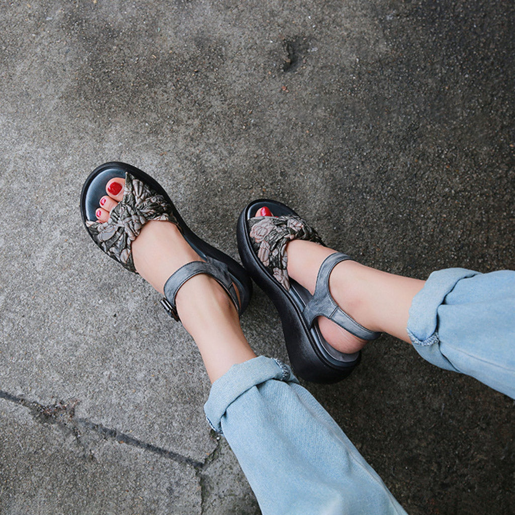 Women Retro Leather Summer Platform Sandals