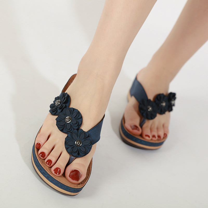 Women's Flower Sandals Stitching Casual Vacation Beach Seaside Wedge Comfortable plus Size Slippers