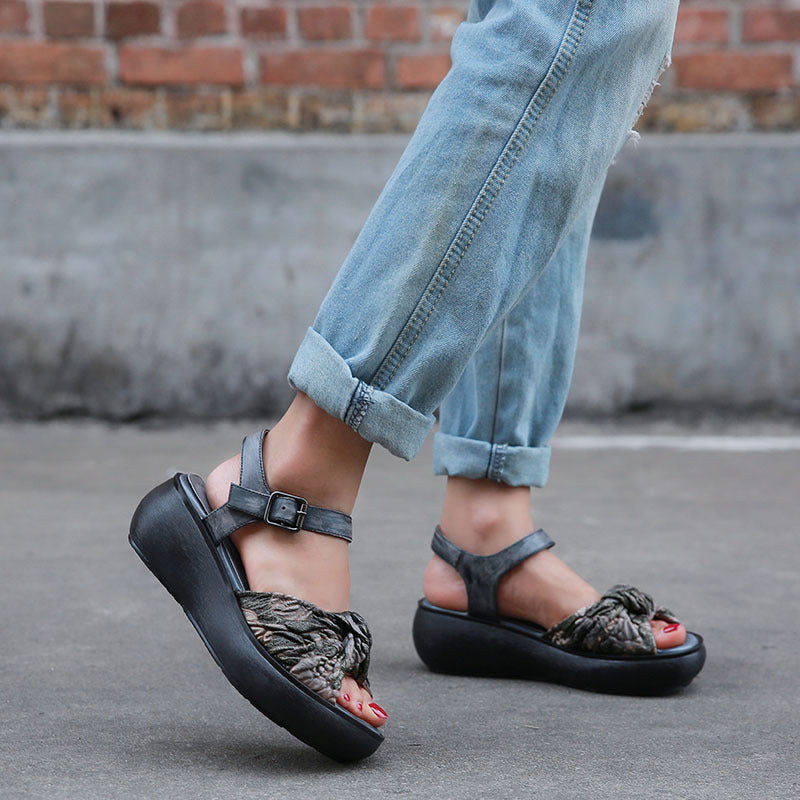 Women Retro Leather Summer Platform Sandals