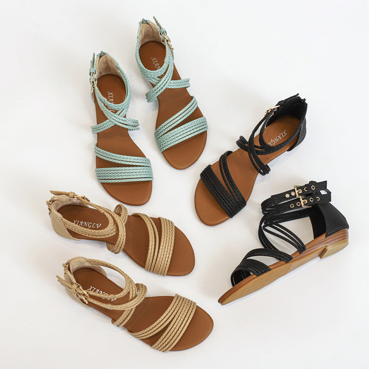Wedge Sandals Women's European and American Open Toe Women's Shoes Thick Bottom Soft Bottom Cross Roman Sandals