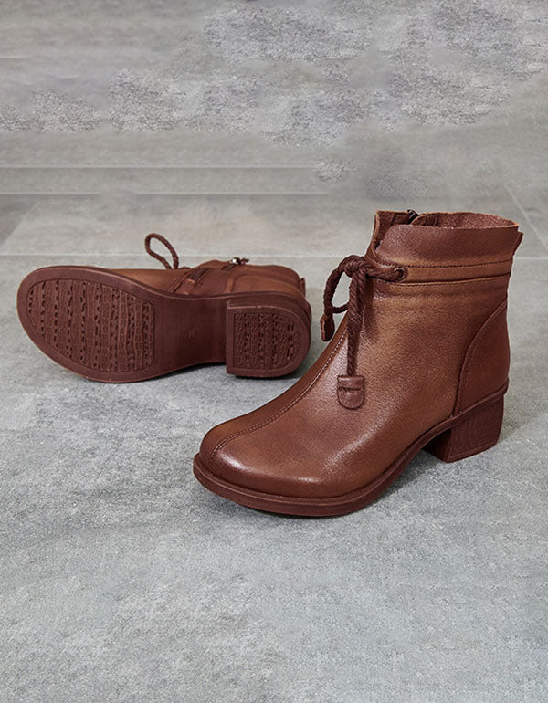 Leather Handmade Chunky Retro Short Boots