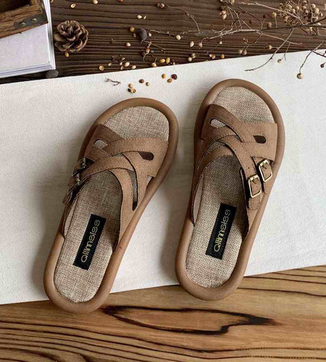 Summer Slide Soft Sole Linen Casual Cross Strap Sandals