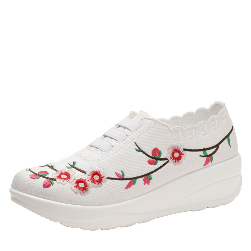 Fly-Knit Sneakers Women's Soft Bottom Breathable Embroidered Lightweight Casual Slip-on Pumps