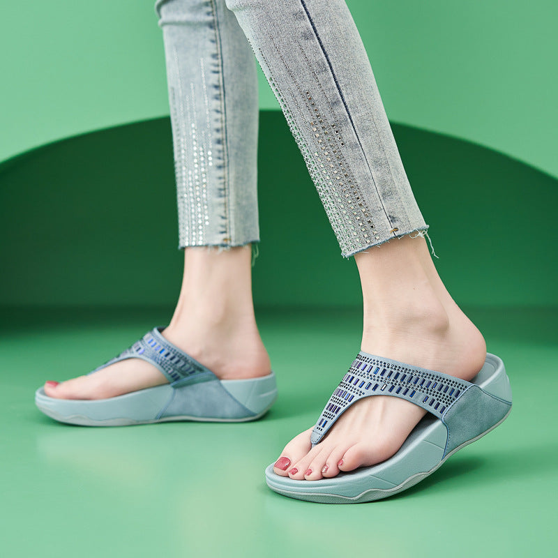 987-2 Rhinestone Sandals for Women's Lightweight Oversized Thick Sole Slippers | Sports Sandals