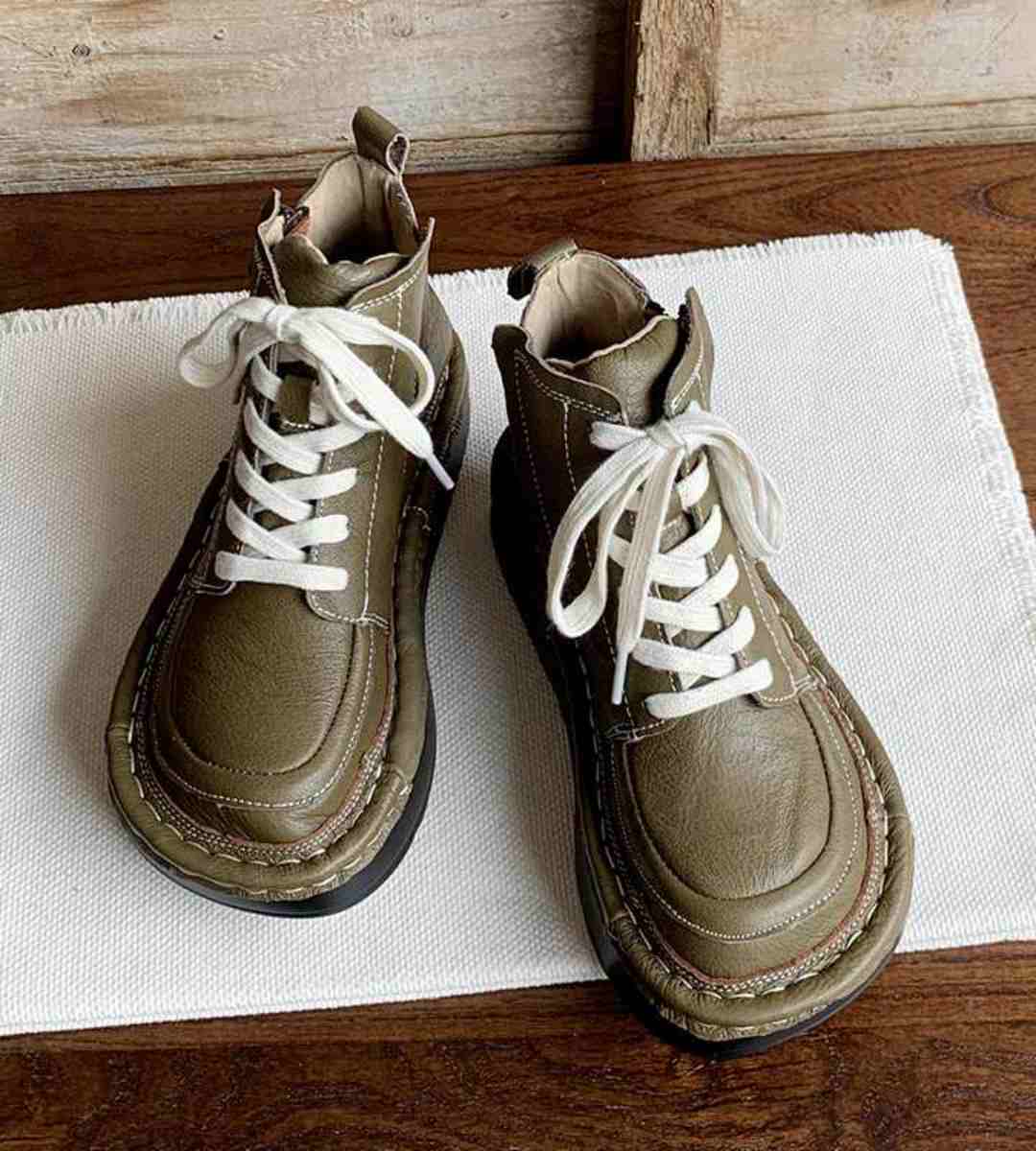 Spring Short Boots Genuine Leather Artsy Chunky Ankle Boots