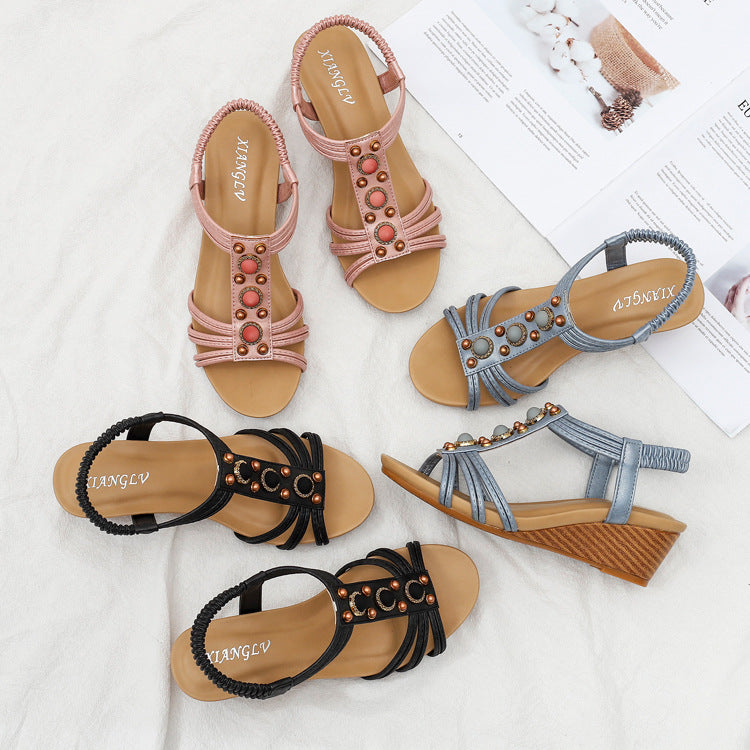 Platform Wedge Mid Heel Women's Sandals Retro Casual Fashion Roman Shoes Women