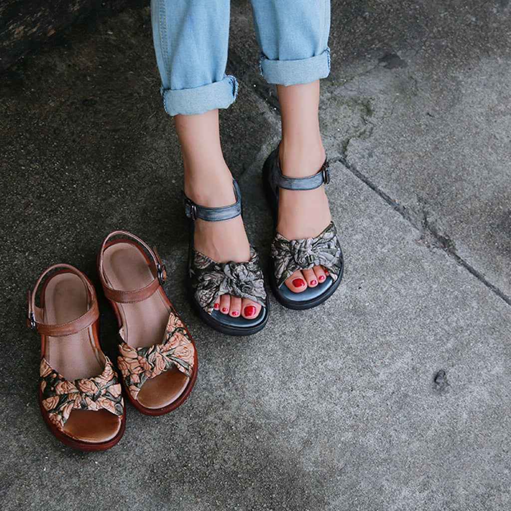 Women Retro Leather Summer Platform Sandals