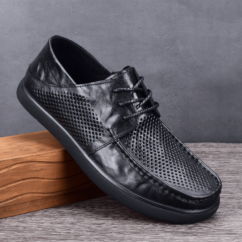 Men's shoes first layer cowhide summer hollow leather shoes men's breathable leather soft sole British punched hole shoes