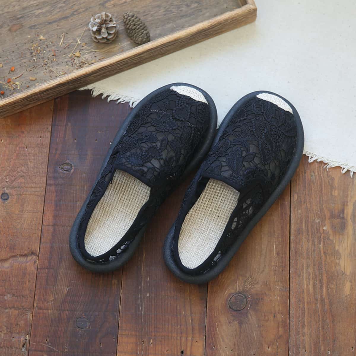 Mesh bag head flat bottom half slippers summer hand embroidered cotton and linen breathable soft bottom cool slippers