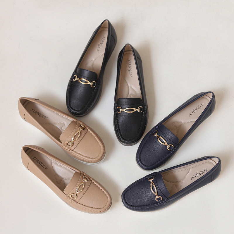 Slip-on Leather Shoe Women's Flat Pumps Career Casual Loafers