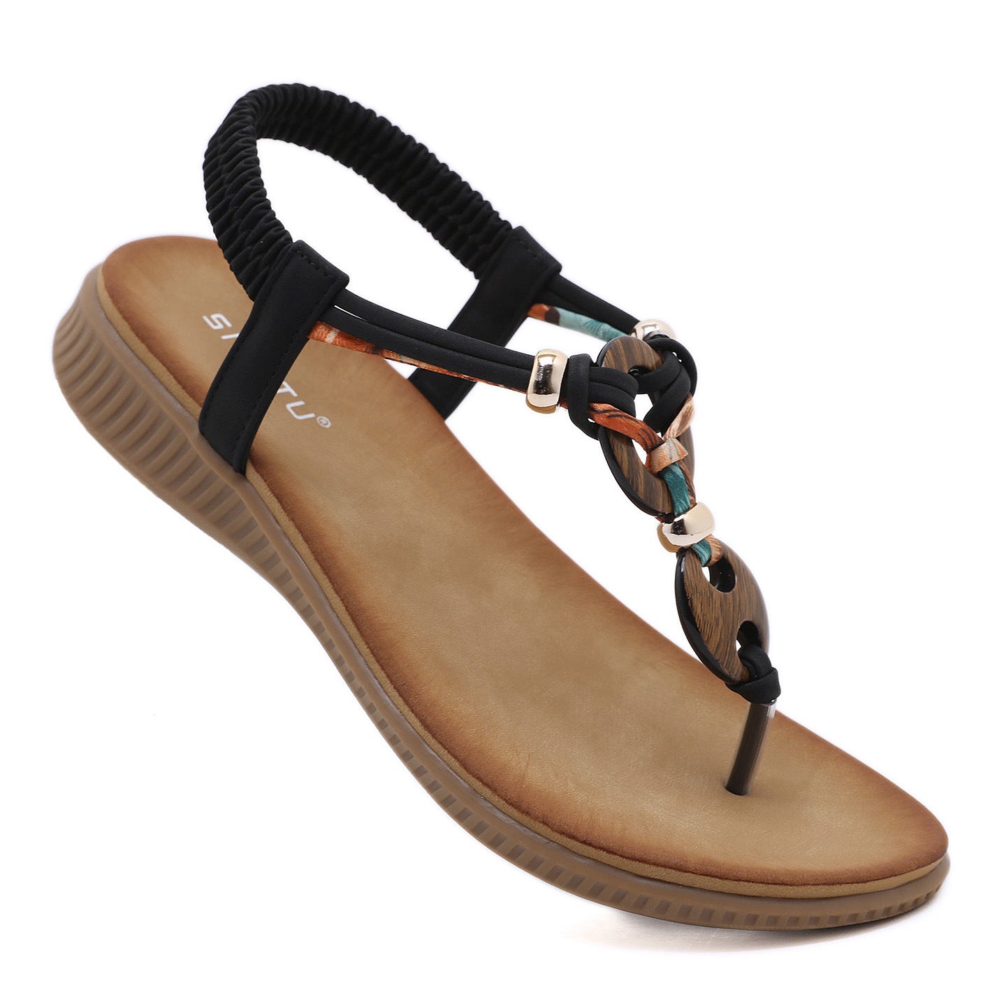 Z2927-4 Women's Sandals Wooden Bead Buckle Casual | Flat Sandals