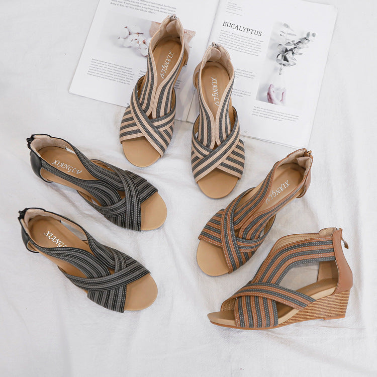 Wedge Sandals Women Fashion Women's Wear Ladies Peep Toe Bohemian Roman Sandals Women